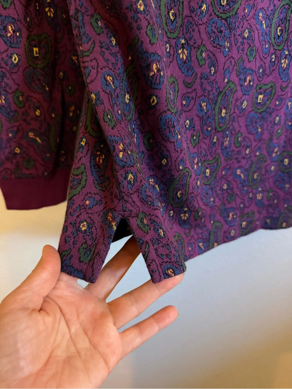 J. Crew Men's Long Sleeve Paisley Polo Shirt Purple Dolce Paisley Double Knit